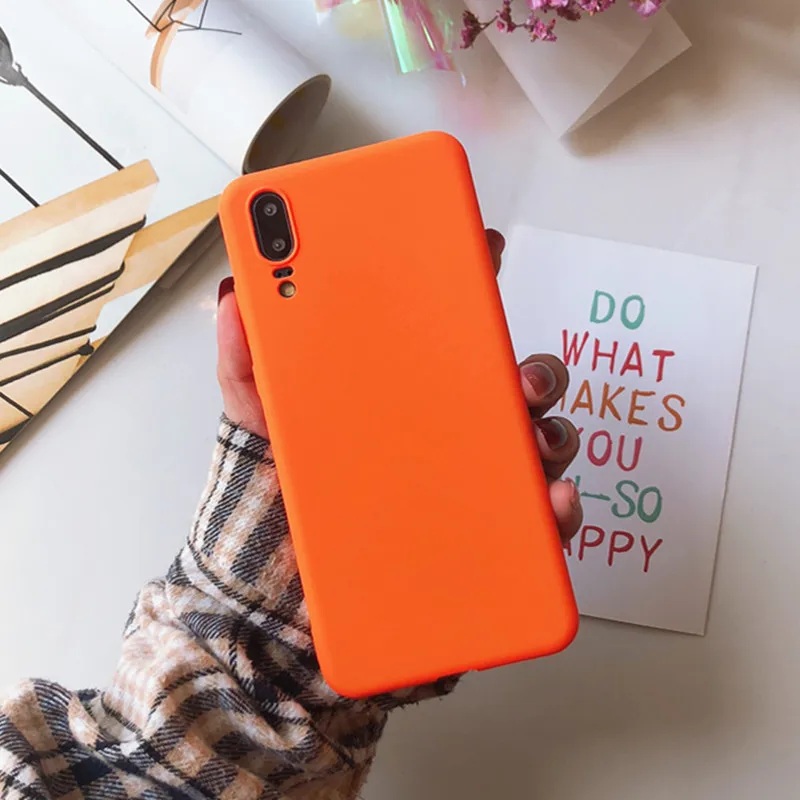 Матовый однотонный красный чехол для телефона huawei Honor 8X MAX 8A 10 Lite P30 P20 P10 mate 10 20 Pro Lite Мягкий ТПУ чехол - Цвет: Light Orange