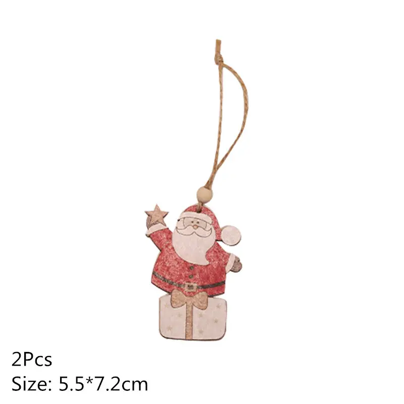 2Pcs-431-B06 Multi Style Christmas Wooden Pendant Creative Wood Craft Ornaments DIY Chriatmas Tree Hanging Decoration Xmas Gift Supplies - Цвет: 2Pcs-431-B06