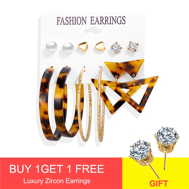 Earrings Set 6 Новые женские акриловые геометрические серьги для женщин богемные серьги Набор DIY большие серьги в виде жемчужной капли модные ювелирные изделия - Окраска металла: Earrings Set 6