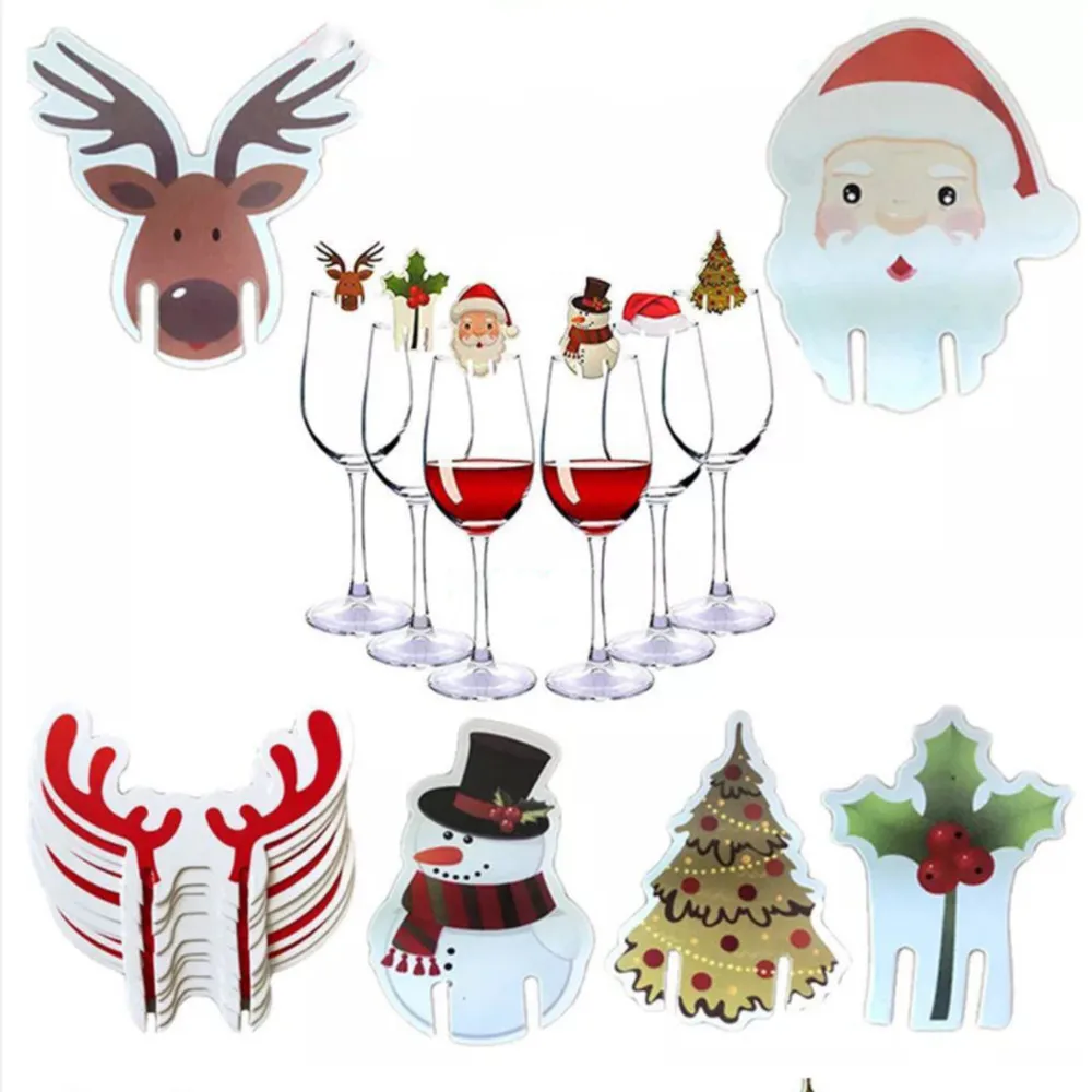 

100pcs Christmas Cup Card Christmas Decoration Santa Hat Wine Glass Decor Xmas Tree Ornaments Home Party Decor