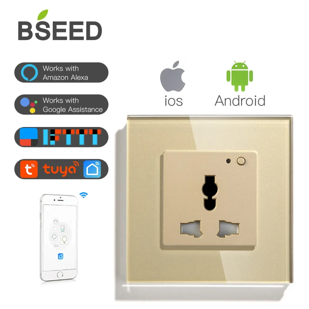 BSEED, Wifi, многофункциональная розетка, настенная розетка, умная розетка, черный, белый цвет, глоден, кристалл, панель, 13А, розетка для умного дома