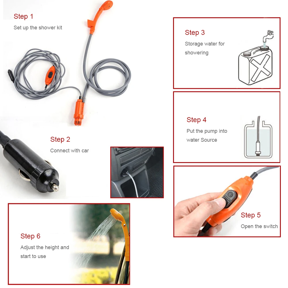 Portable Outdoor Camping Bath Shower Faucet Set 12V Car Electric Pump Washer bathroom shower faucet set