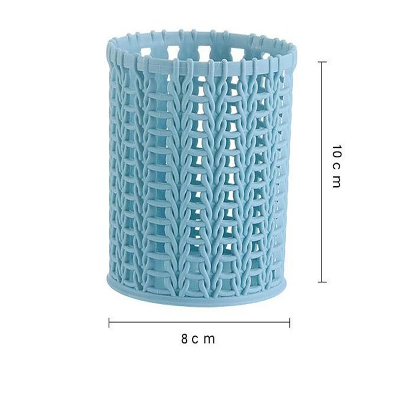 Одноцветная простая полая пластиковая настольная подставка для ручек, коробка для хранения, имитация ротанга, офисные принадлежности, корзина для хранения канцелярских принадлежностей