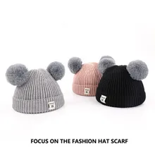 Детская вязаная шапка YOOAP, шерстяная шапка с помпонами, теплая шапка для малышей, милая шерстяная шапка с ушками для малышей, шапка с помпонами для малышей