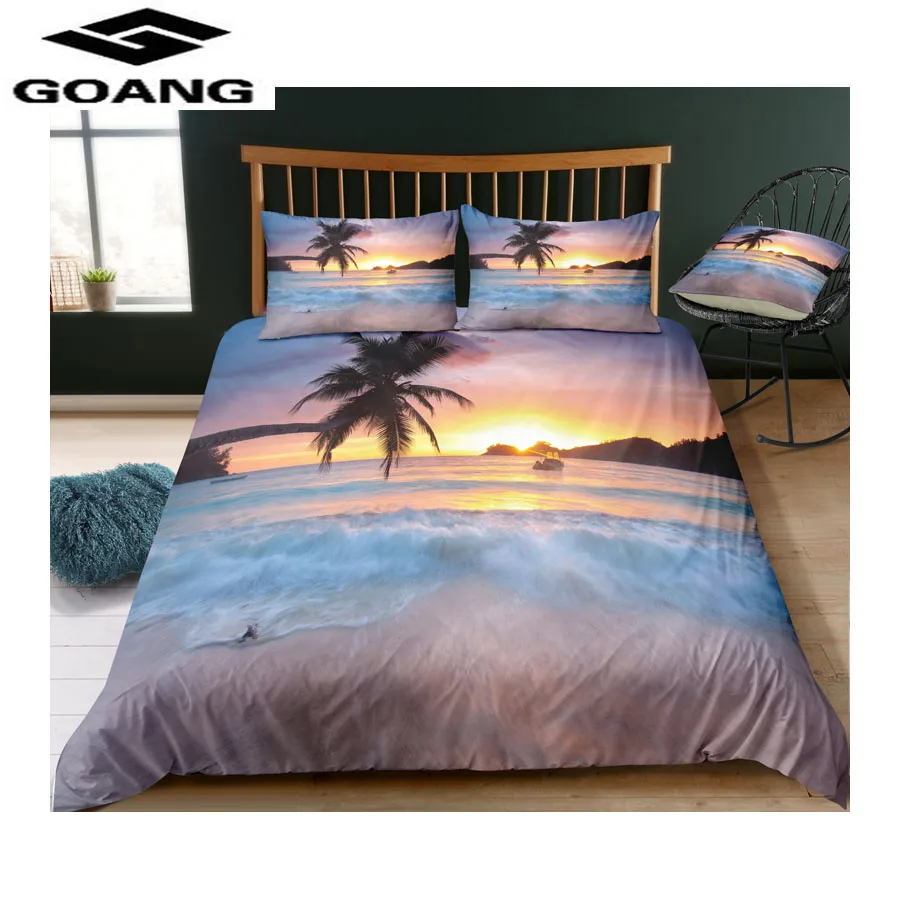 

GOANG bedding sets bed sheet duvet cover and pillowcase 3d digital printing setting sun with sea Home textiles luxury bedding