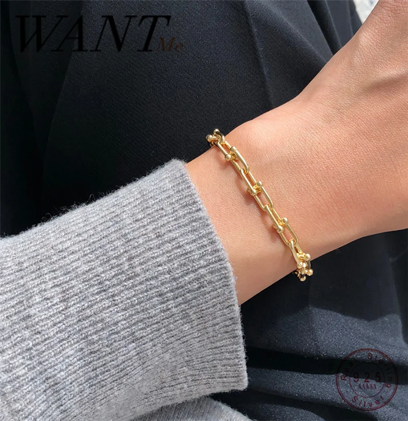 Женский браслет WANTME INS корейский из 100% стерлингового серебра 925 пробы с кубинской