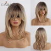 EASIHAIR-pelucas sintéticas para mujer postizo Rubio marrón degradado con flequillo, Cosplay en capas, resistente al calor, longitud media ► Foto 1/6