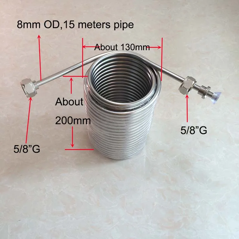 15 м длинная двухслойная охлаждающая катушка из нержавеющей стали, охлаждающая разливная пивная пивоварня для коробки jocky с разъемом 5/8 'G