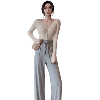 

Contrast Color V-neck Long-sleeved Solid Color Sweater Slim Button Knit Cardigan