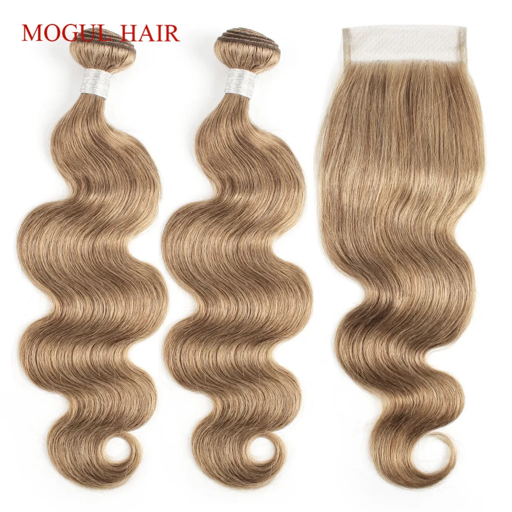 

MOGUL HAIR Body Wave Bundles With Closure Color 8 Ash Blonde Pre-Colored Brazilian Non Remy Human Hair Extension