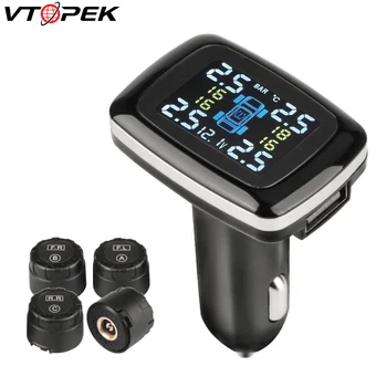 

Vtopek Wireless Tire Pressure Monitoring System HD LCD Display with 4 Sensors USB Output Pressure and Temperature Abnormal Alarm