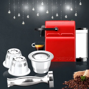 

Drop Shipping New Eco-friendly Nespresso Coffee Filter Reusable Refillable Coffee Capsule Tamper For Nespresso With Spoon Brush