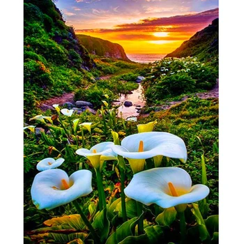 

DIY painting by numbers flowers in mountains acrylic paint kit for adults oil number Painting Landscape special christmas Gift