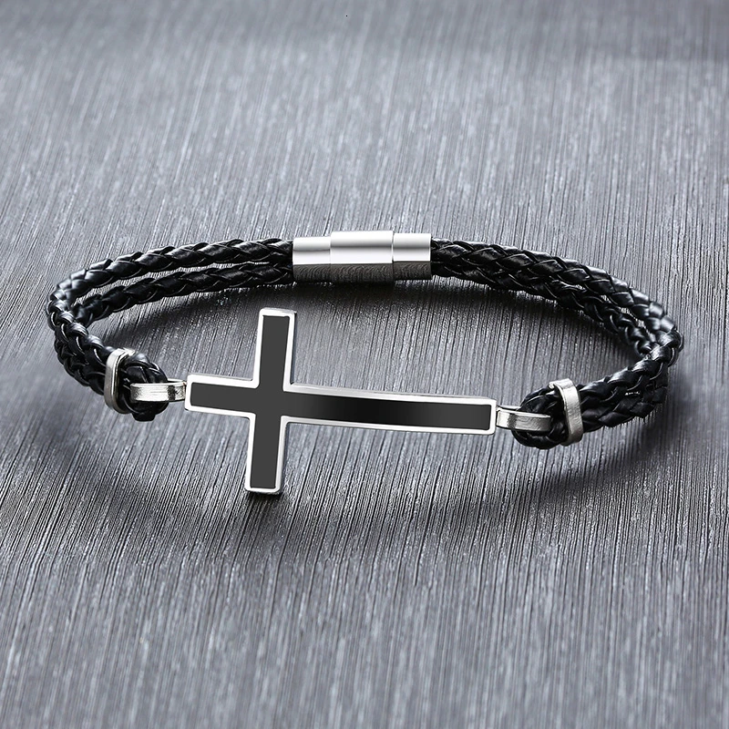 Cross Leather Bracelet Antique silver 