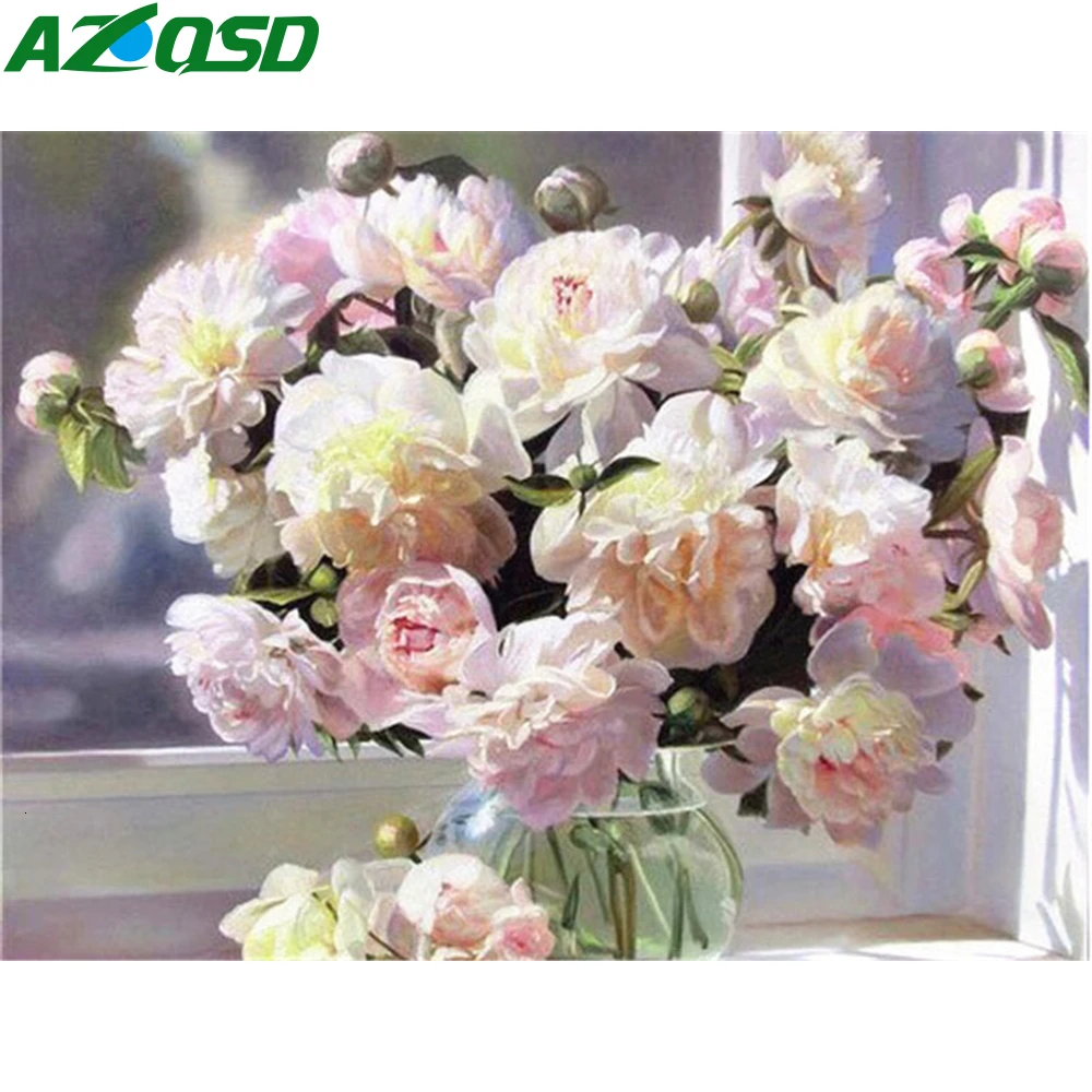 

AZQSD Full Square Diamond Painting Flower 5D DIY Needlework Diamond Embroidery Sale Vase Picture Of Rhinestones Home Decoration