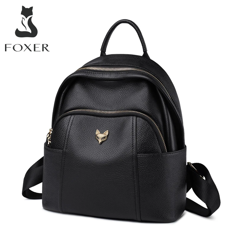 FOXER Genuine Leather Girl's  School Bag Feminina Casual Multifunction Women Travel Backpack Soft High Quality Ladies Rucksacks