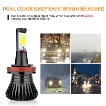 

2Pcs Dual Color H11 H8 H9 LED COB Bulbs Car Driving Fog Light Lamp White/Yellow Car LED Lights For Fog Light Bulb