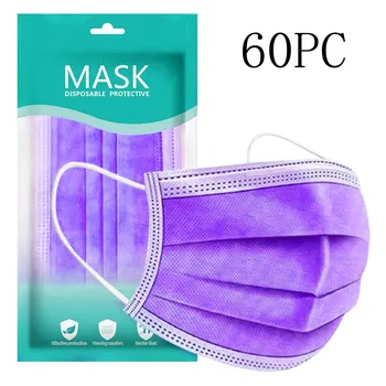 

Disposable Face Mask Adult anti Gas Dust Pm2.5 Pollution Purple personal Mask 3ply Ear Loop 60pc Mouth Face Mask (none Medical)