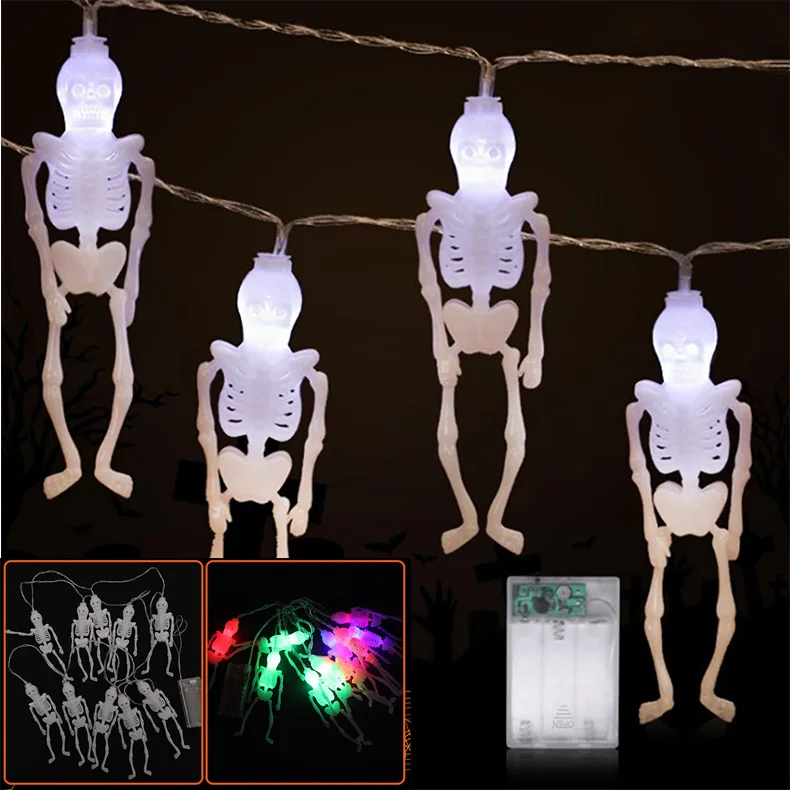 1pc Light Strings Halloween Decorative String Lights Lamp Series Pumpkin Ghost Spider Skeleton Frame Bats Battery LED