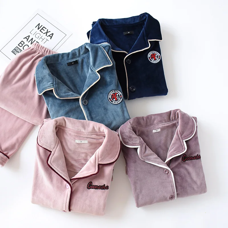 

Couples Island Velvet Tracksuit Autumn And Winter Solid Color Flannel Pajamas Korean-style Men's Women's Large Size Pajamas