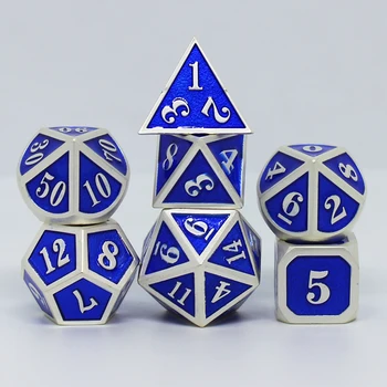 

blue rpg dice dungeons and dragons table games sales promotion polyhedral metal dices Zinc alloy Numerical combination dice