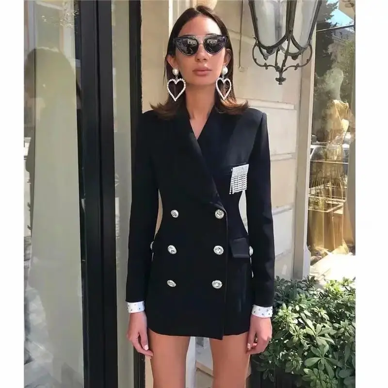Coulee Nazha Стиль Знаменитостей двубортный пояс обнимающий костюм Blingbling кристалл брошь костюм куртка женская 6173