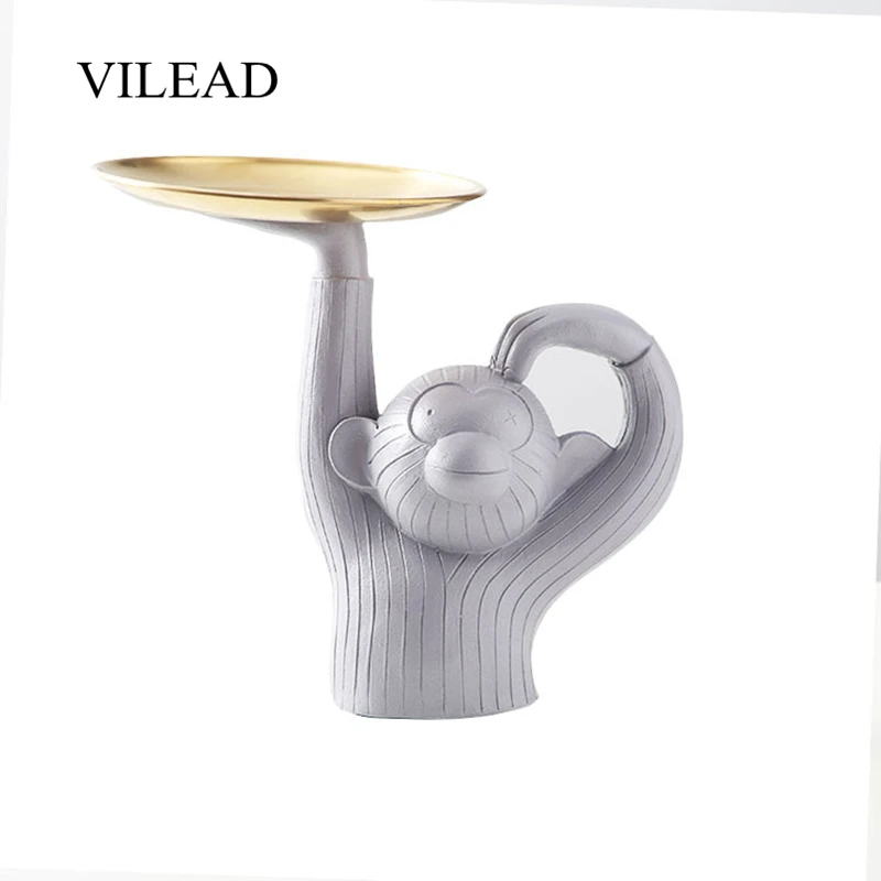 

VILEAD 22.5cm Resin Little Monkey Doll Figurines Key Storage Box Decoration Retro Nordic Style Living Room Cabinet Porch Decor