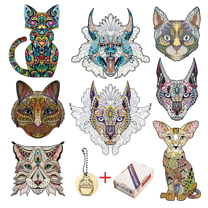 Wooden Puzzle Wood DIY Jigsaw Animal Cat Eagle Wolf Lion Puzzles For Adults Kids Educational Gift Interactive Toy | Игрушки и хобби