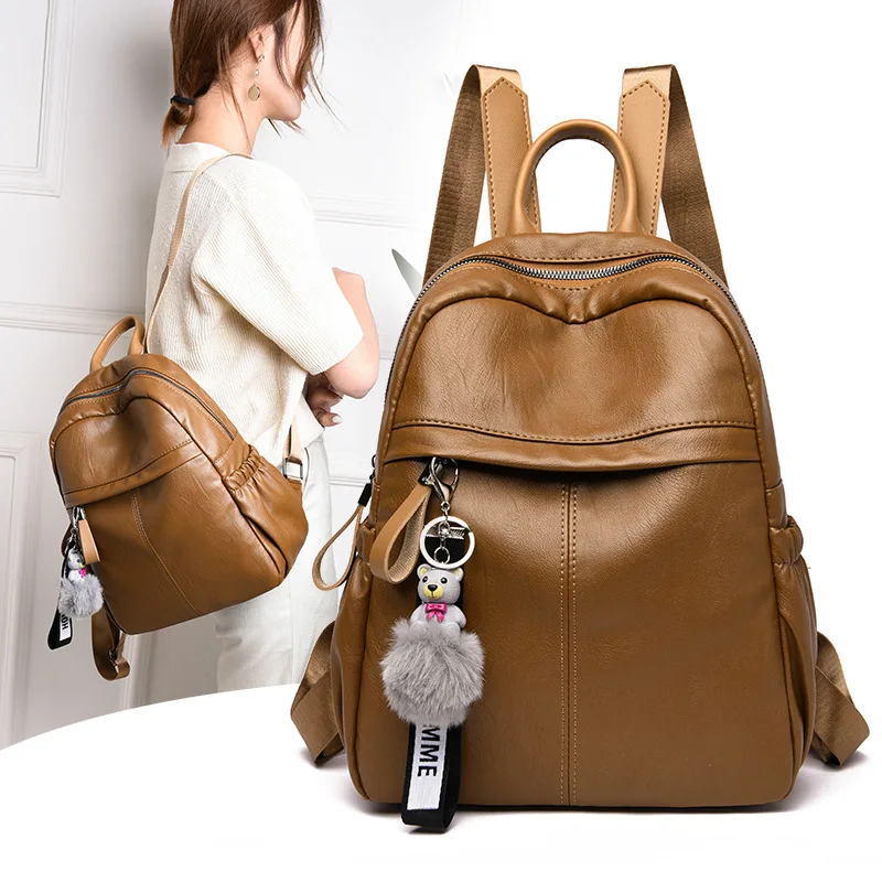 

Backpack Women's Genuine Leather Textured 2019 New Style Fashion Korean-style Versatile Backpack School Bag Casual Simple Soft L