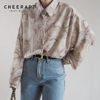 

CHEERART Tie Dye Long Sleeve Blouse Plus Size Collared Shirts For Women Loose Blouse Shirt Designer Korean Fashion