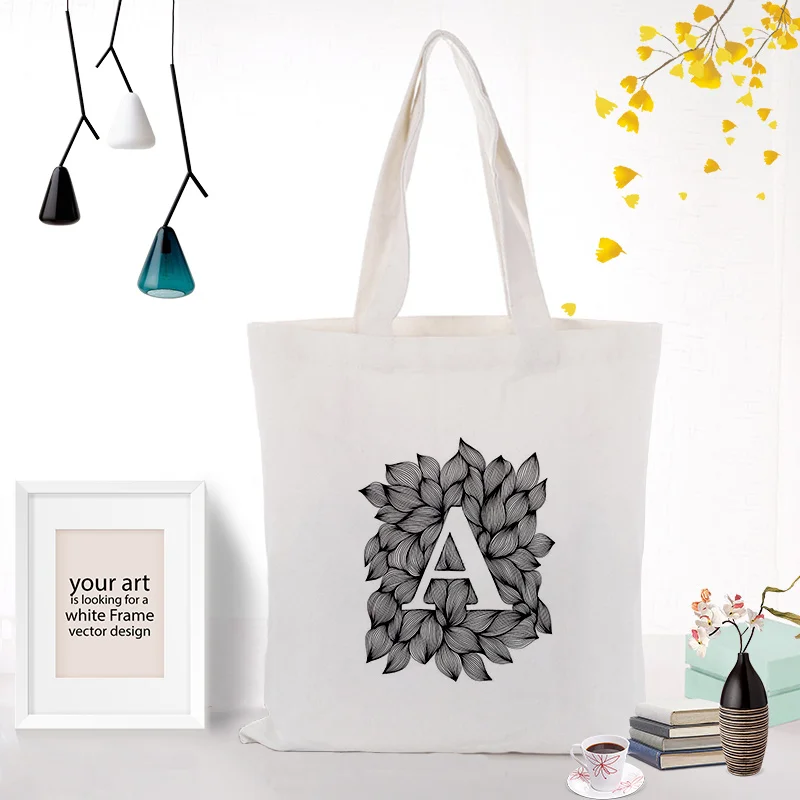 Холщовая Сумка-тоут искусство Алфавит текст DIY пользовательский принт логотипа экологический многоразовый буквенный принт Сумочка повседневное использование хозяйственная сумка