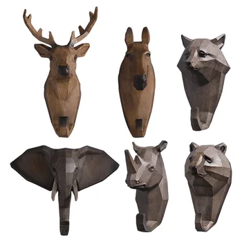 

DUNXDECO Home Decoration Accessories Lifelike Animal Head Geometric Brown Bear Abstract Artistic Miniatures Resin Craft Gift