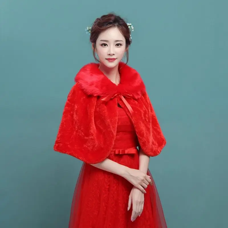 Женская зимняя утолщенная плюшевая накидка, палантин, длина по локоть, свадебная шаль, накидка, теплая куртка, болеро со шнуровкой, лента, бант, 517D