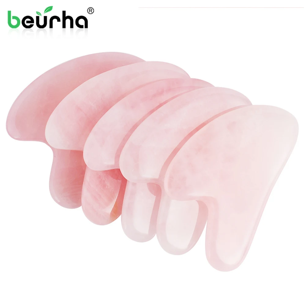Натуральный розовый кварц Gua Sha доска массажер для лица иглоукалывание выскабливание нефрита массаж тела антивозрастной боли уход за лицом инструменты