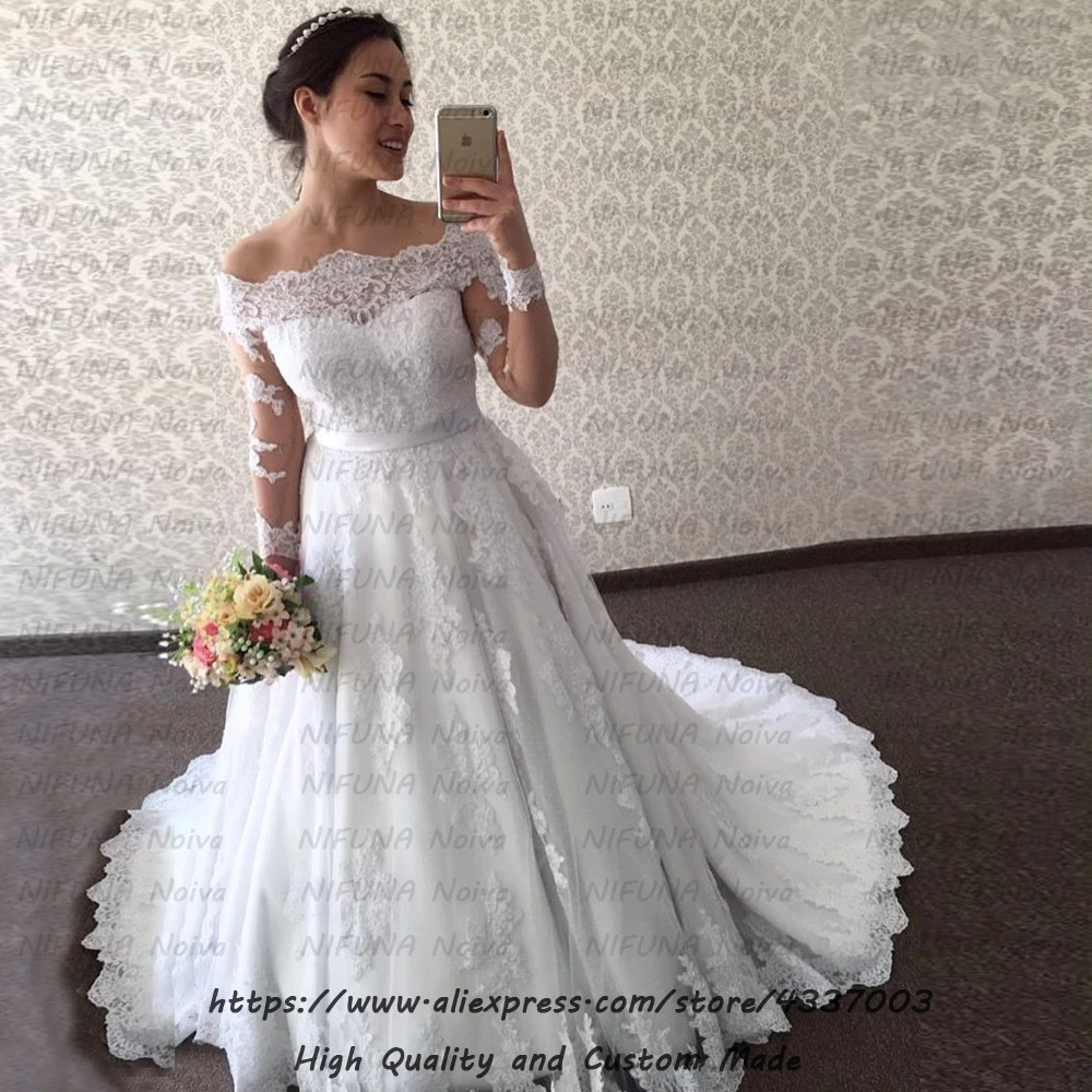 Vestidos de Noiva сексуальные с открытыми плечами Boho свадебный наряд с длинным рукавом Кружева подвенечные Свадебные платья платье невесты Robe de Mariee