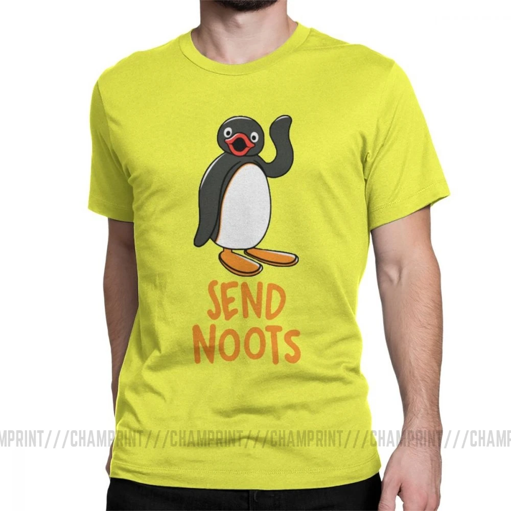 Отправить Noots Pingu футболки мужские хлопковые футболки Пингвин серии Meme дети 80s 90s ретро милый короткий рукав Футболка подарок идея Топы - Цвет: Цвет: желтый