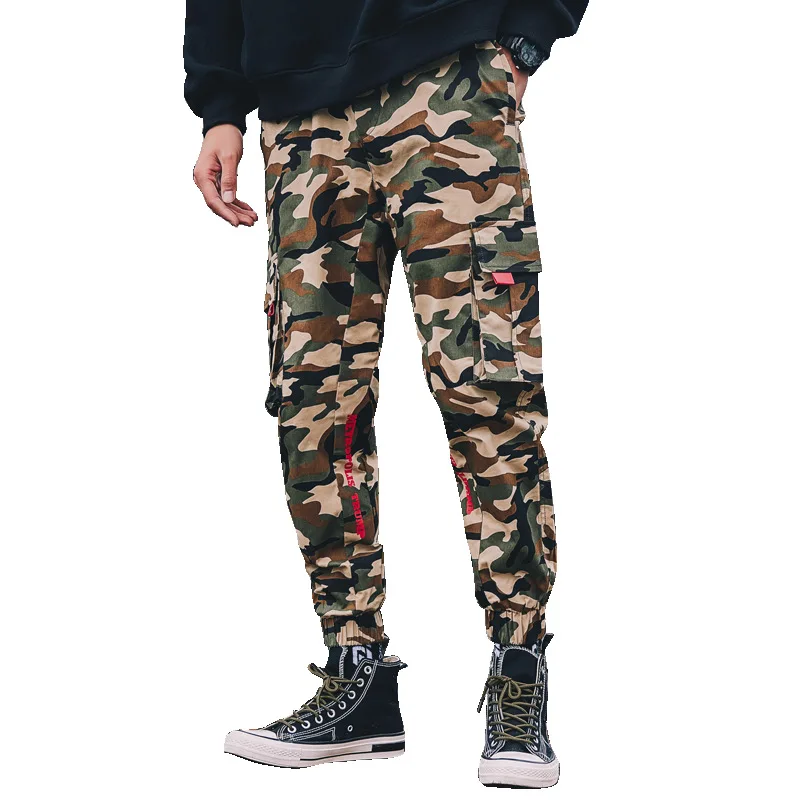 

Fashion Men`s Camo Cargo Pants High Street Style Multi-pockets Military Personality Special Designer Biker Pants Joggers For Men