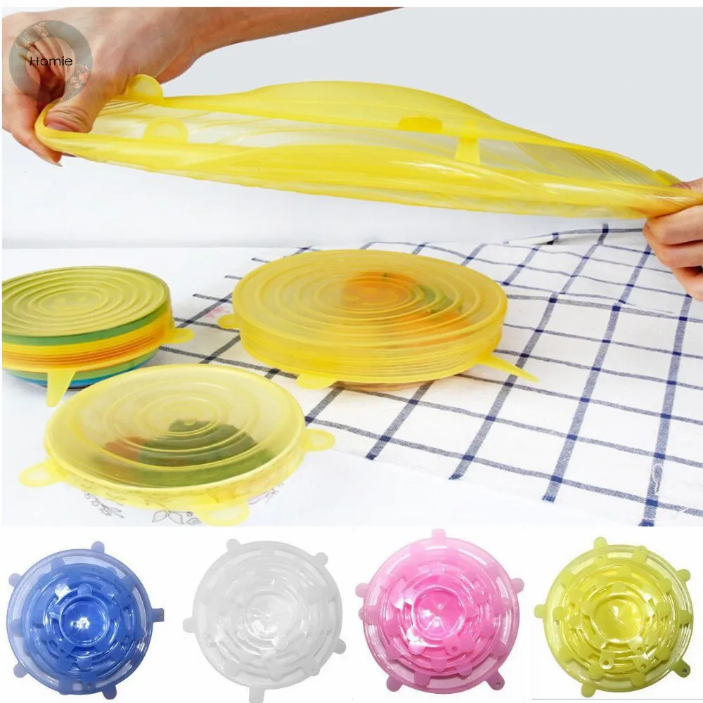 

Homies 6pcs/set Silicone Lids Durable Reusable Food Save Cover Heat Resisting Fits All Sizes and Shapes of Containers Dropship