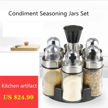 

Sets for Spices Rack Rotating Cruet Condiment Seasoning Jars Pepper Sprays Salt Shakers Bottles Holder Kitchen Storage Organizer