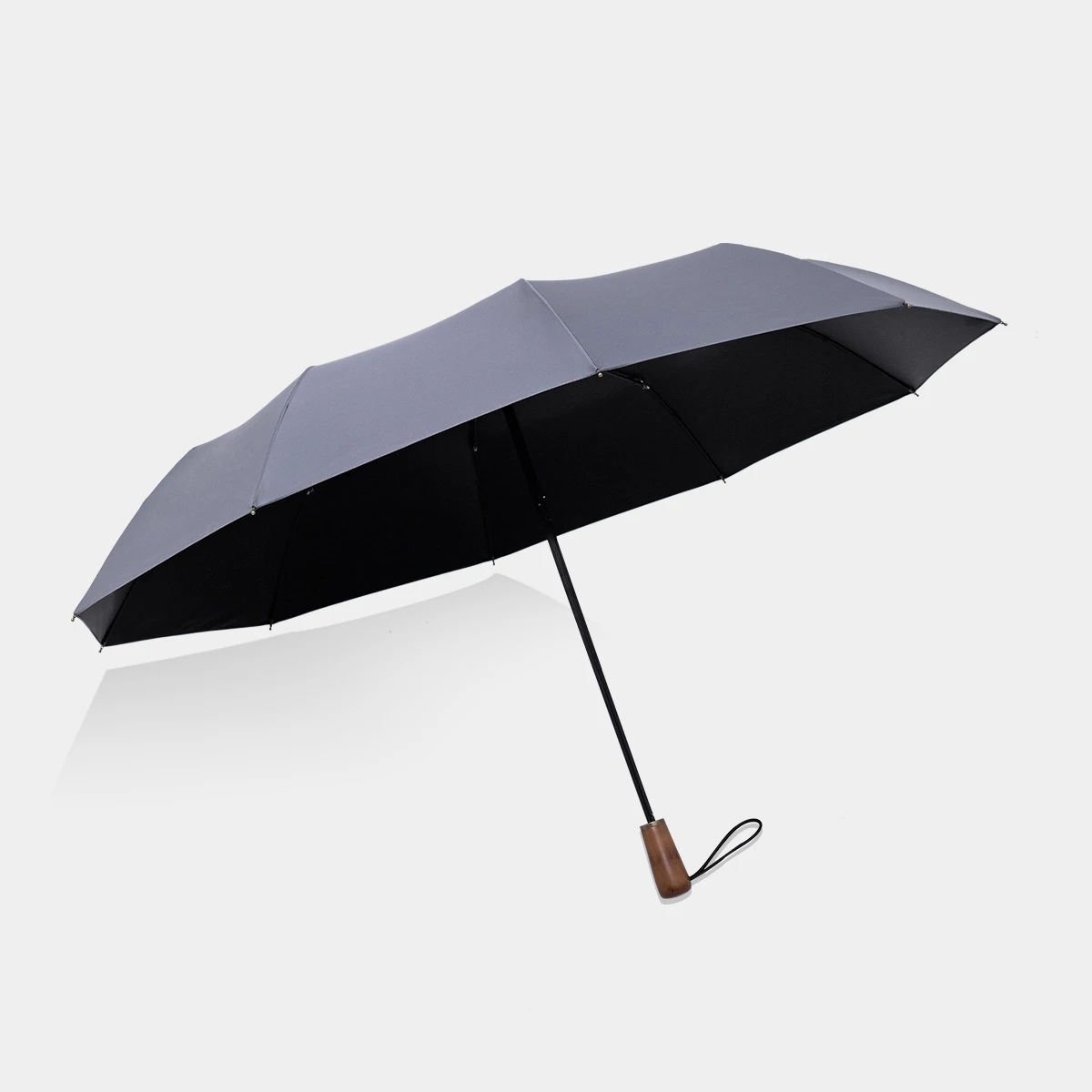 Парашютный складной зонт от дождя для женщин и мужчин, винтажный зонт от солнца с деревянной ручкой, ветрозащитный 10 ребер, анти-УФ Зонт для гольфа UPF50 - Цвет: gray