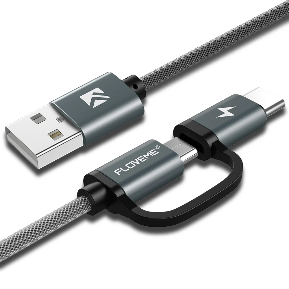 As Picture FLOVEME 2 in1 Micro USB Cable Fast Charger Charging USB Type C CableType-C Cable for Samsung Xiaomi Oneplus Huawei P9 QC3.0 2.8A - Цвет: As Picture