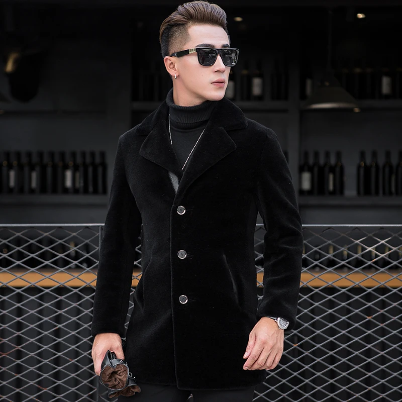 

Real Fur Coat Men Sheep Shearing Long Wool Coat Jacket Two Side Wear Leather Jacket Veste Homme Cuir XQX X8607 KJ858