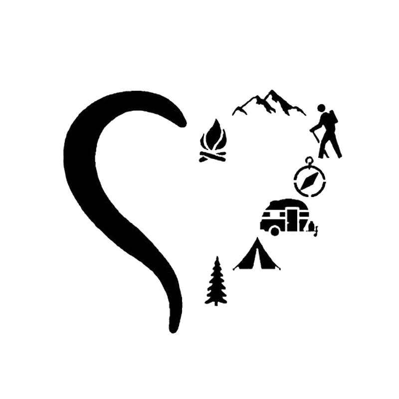 

17*14,9 см, автомобильная наклейка в форме сердца для кемпинга, аксессуары для кемпера, Виниловая наклейка на бампер для хобби