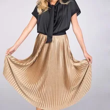 Новинка, Женская плиссированная миди-юбка с высокой талией, женские юбки черного цвета/цвета хаки, Elfbop