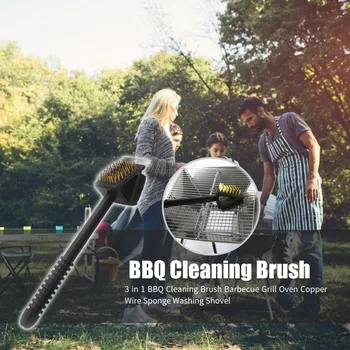 

Long Handle BBQ Cleaning Brush 3 in 1 Barbecue Washing Shovel Set Household Kitchen BBQ Supplies for Outdoor Picnic