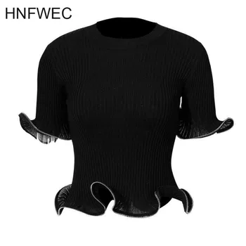 

Women T Shirt Short Sleeve Ruffles Zipper Knitted Short Sleeve Knitted T-shirts All Match Summer Tshirts 2019 E136