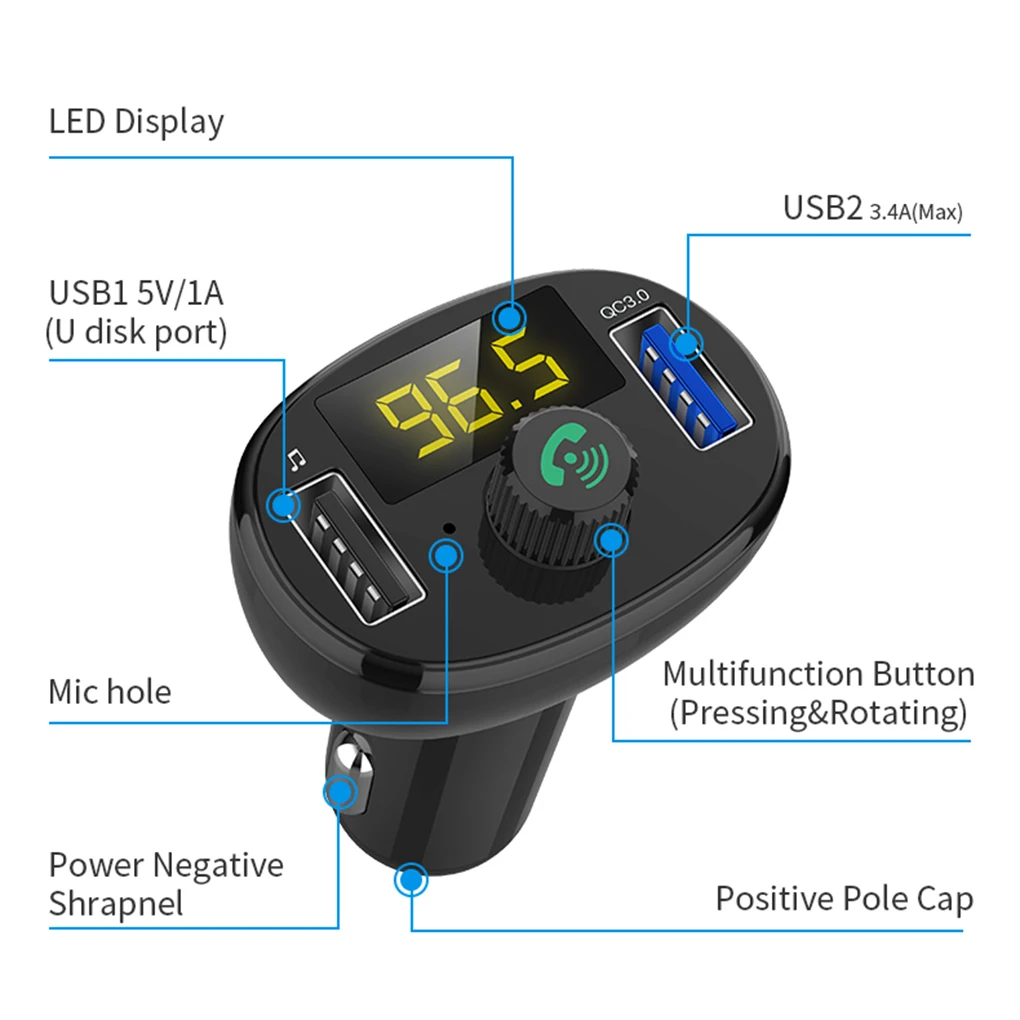 Автомобильный MP3 Bluetooth плеер fm-передатчик двойной USB телефон Быстрая зарядка Hands-free музыкальный плеер