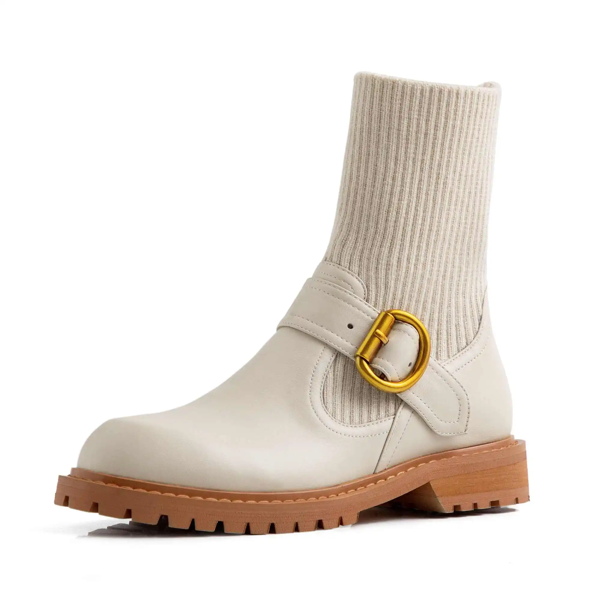 Krazing Pot/ремни с металлическими пряжками из коровьей кожи в стиле пэчворк; вязаные носки с круглым носком; теплые модные женские сапоги до середины икры; L1f4