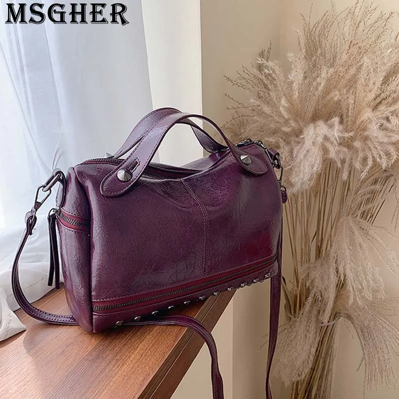 MSGHER, одноцветная, с заклепками, Boston Pillow, женская сумка на плечо, осенняя, стиль, модная, Большая вместительная, практичная, для девушек, сумка WB3265