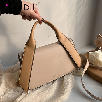 

AOILDLLI Korean Style Wide Belt Women Messenger Bags Unqiue Design Female Shoulder Bags Candy Color PU Leather Handbags NEW 2020